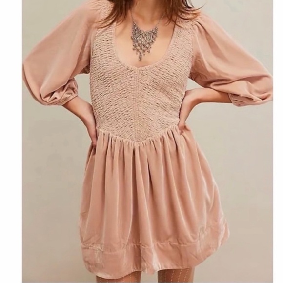 Free People Farrier Velvet Mini Dress Winter Bloom Mauve/Pink Large - Picture 2 of 16